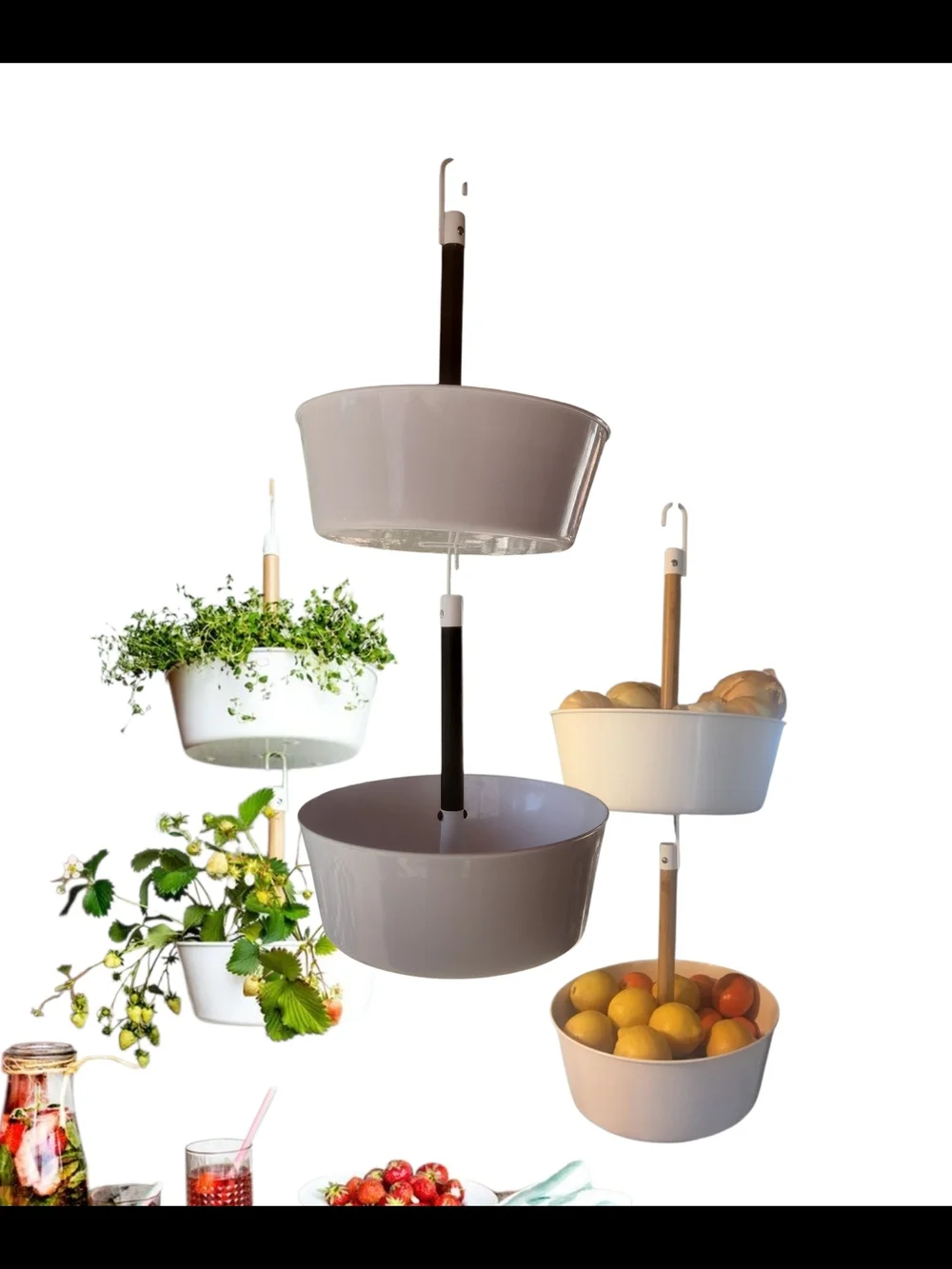 Tree Nest Sunny Round White Hanging  2 Tiered Planter - Stylish Vertical Storage